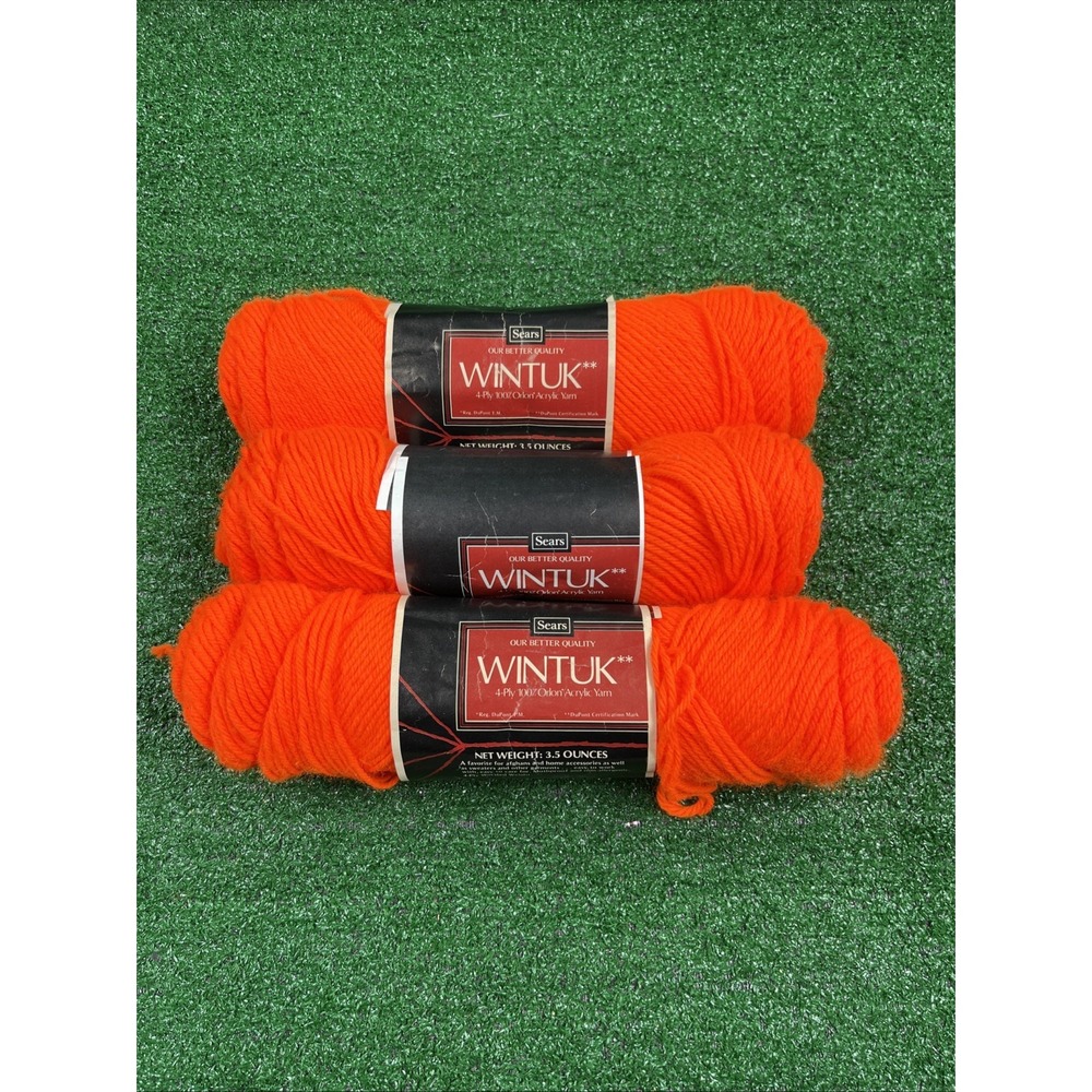Vtg Wintuk 4Ply Yarn Tangerine Orange 3 Skeins 3.5oz 100% Orlon Acrylic New